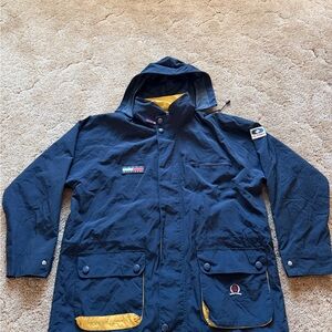 Tommy Hilfiger Navy Jacket with Red and White Logo Vintage 90s